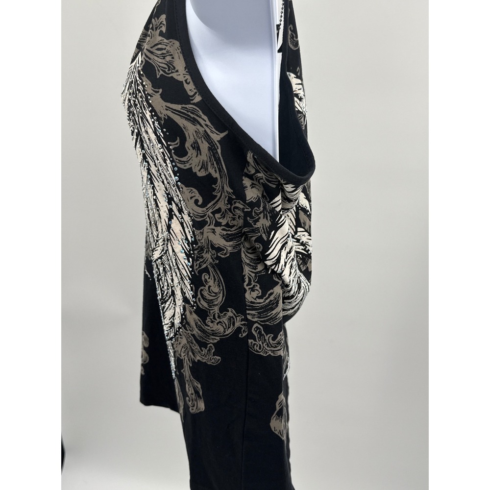 Platinum Plush Bus Stop Angel Wing Rhinestone Tank Top Black Womens Large NWT - Picture 3 of 7